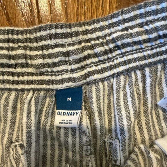 Old Navy linen blend grey white striped wide leg pull on pant M - Picture 4 of 9